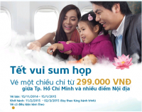 Chương trình khuyến mãi đặc biệt “Vui Xuân Ất Mùi” của Vietnam Airlines với giá vé tết chỉ từ 299.000 đồng.