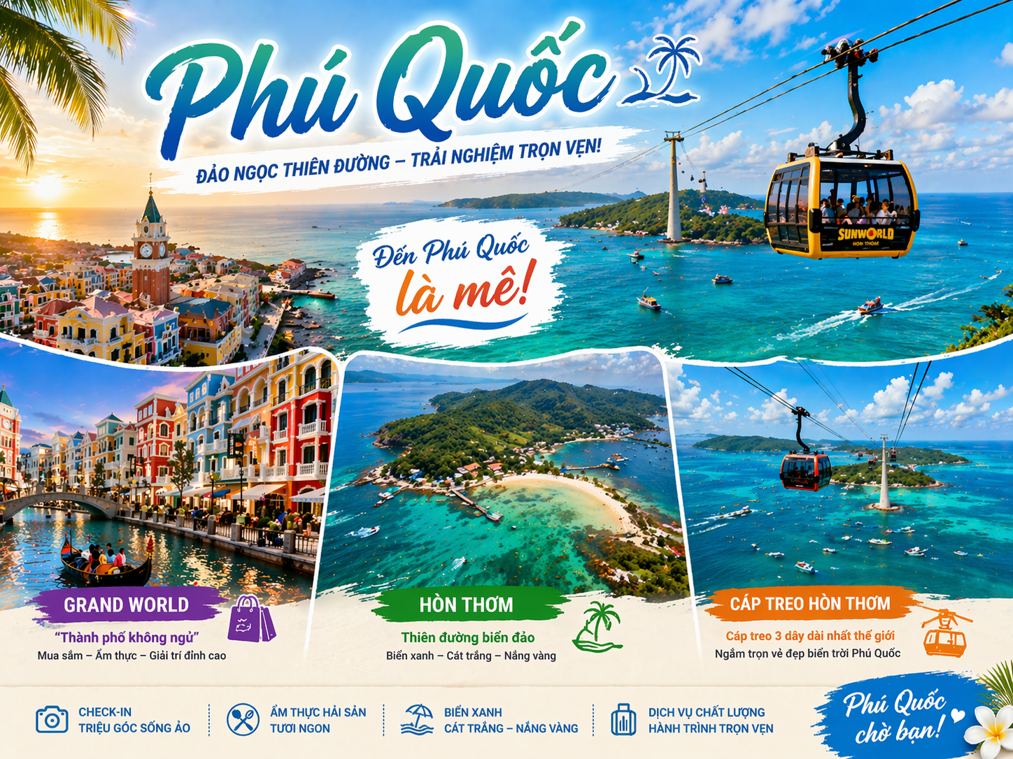 PHÚ QUỐC - THÀNH PHỐ KHÔNG NGỦ - HÒN THƠM - CÔNG VIÊN NƯỚC